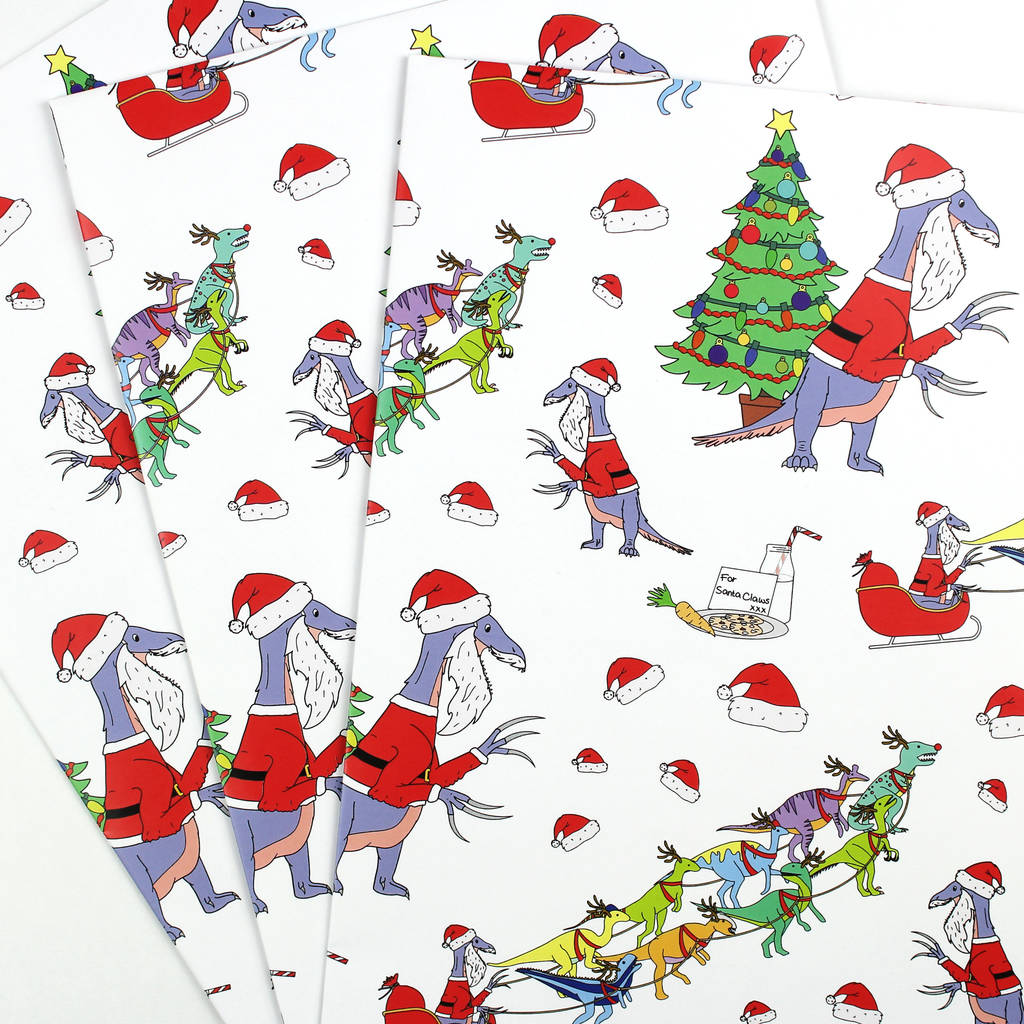 Santa Claus Dinosaur Christmas Wrapping Paper, 1 of 2
