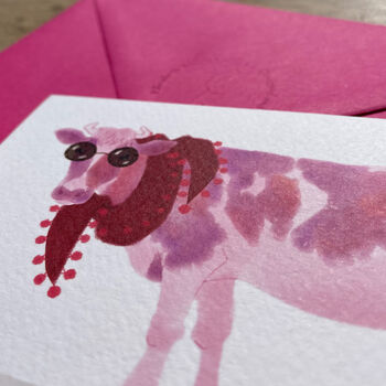 Fuchsia Pink Cow Illustrated Blank Greeting Card, 7 of 11