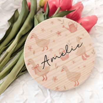Personalised Goose Baby Announcement Plaque | Wooden Baby Name Sign, 2 of 7