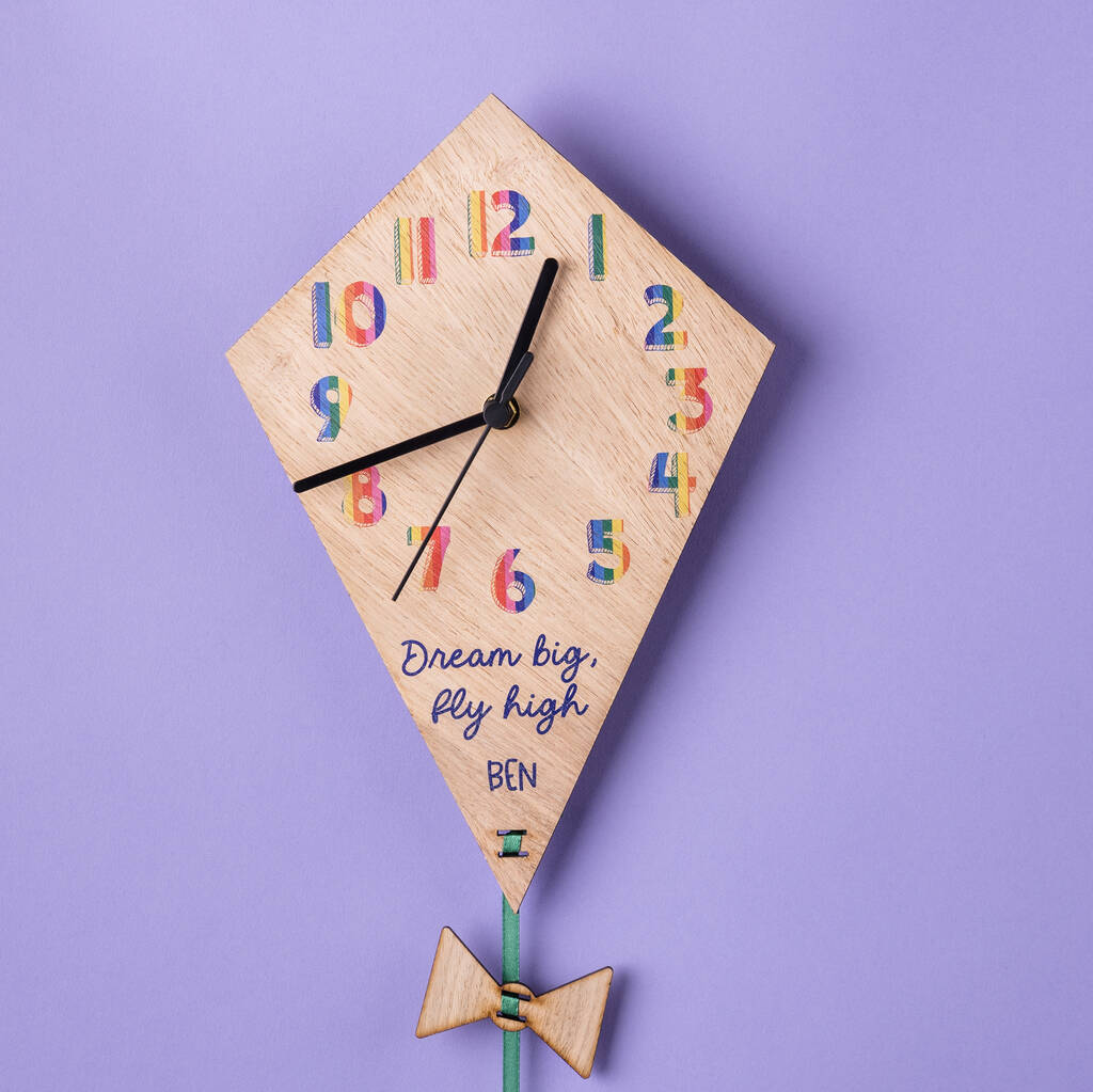 Children's Oak Wood Personalised Kite Wall Clock, 1 of 6