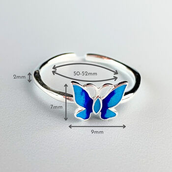 Sterling Silver Blue Butterfly Adjustable Ring, 2 of 5