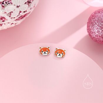 Sterling Silver Enamel Cute Red Panda Stud Earrings, 4 of 11