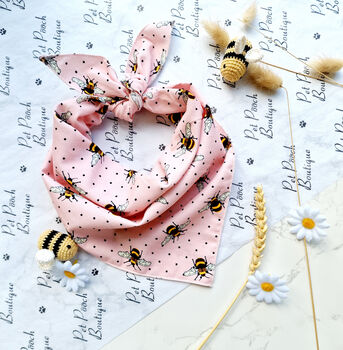 Pink Cord Bumble Bee Polka Dots Dog Bandana, 2 of 5