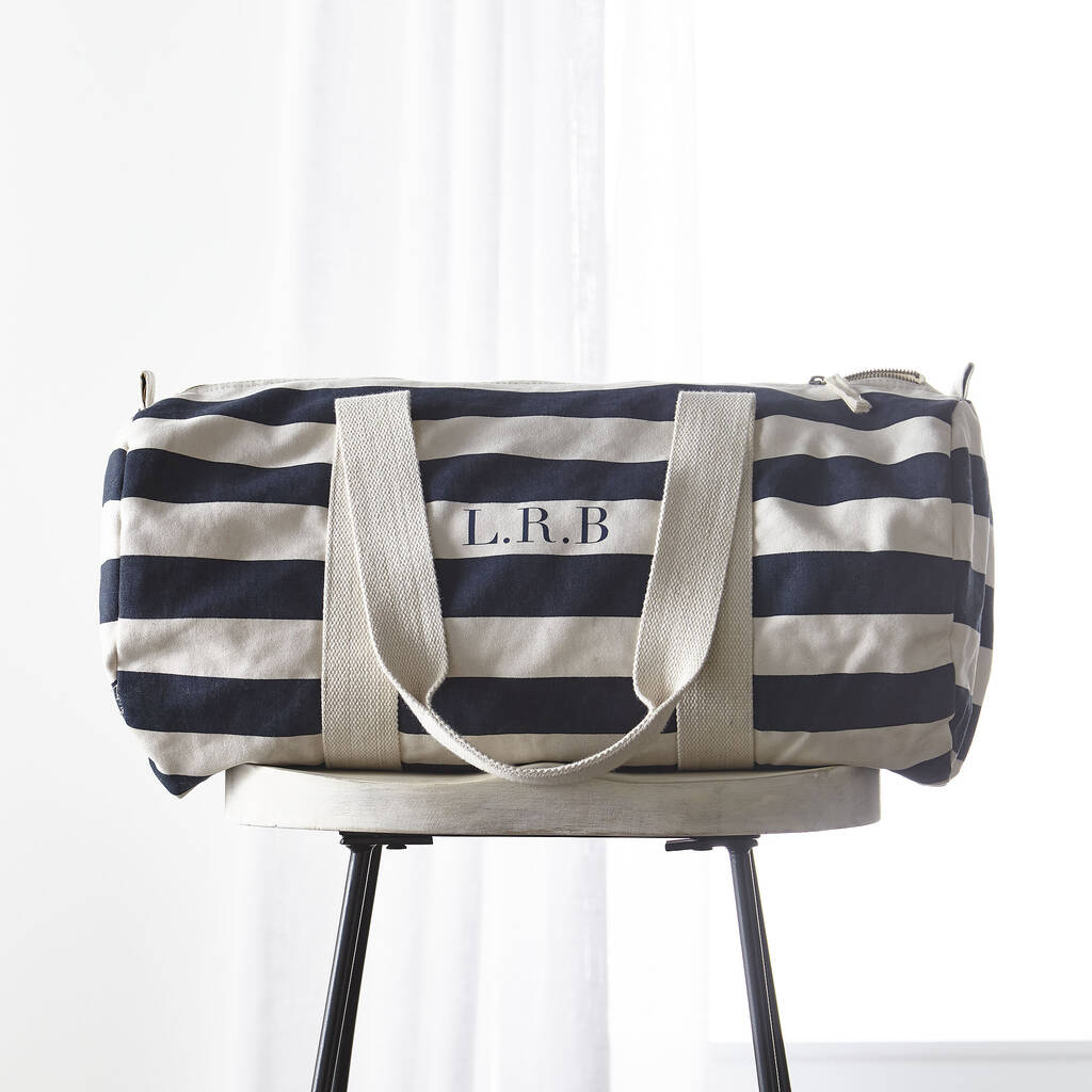 Personalised Striped Holdall | Navy, 1 of 2