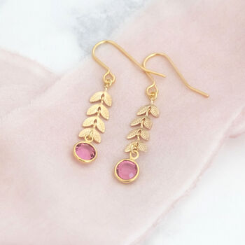 Gold Or Silver Plated Leaf Chain Birthstone Earrings, 2 of 12