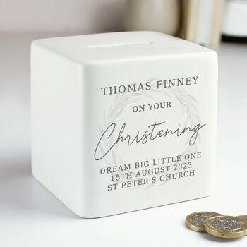 Personalised Square Ceramic Christening Money Box, 3 of 3