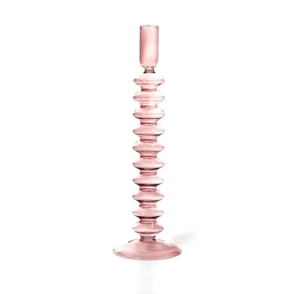 Rose Quartz Glass Taper Candle Holder, 1 of 3