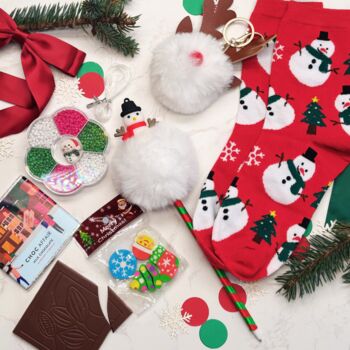 Kids And Tween Christmas Craft Gift – Festive Socks, Crafts, Pen And Reindeer Keyring, 2 of 9