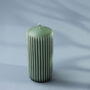 G Decor Velluto Oliva Sculpted Olive Green Ribbed Pillar Candle In A Velvet Matte Finish, thumbnail 2 of 3