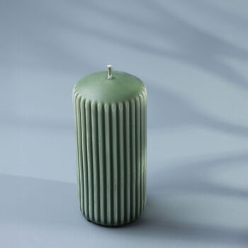 G Decor Velluto Oliva Sculpted Olive Green Ribbed Pillar Candle In A Velvet Matte Finish, 2 of 3