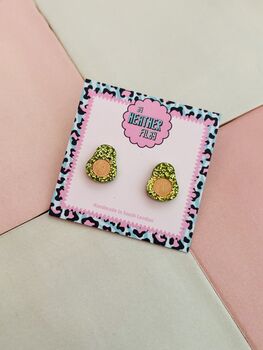 Avocado Glitter Resin Studs / Brunch Accessories / Cute Statement Jewellery / Handmade Accessories, 3 of 5