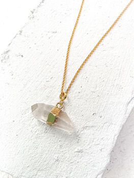 Clear Quartz Bullet Pendant Necklace Real 18k Gold Plated Gift, 3 of 4