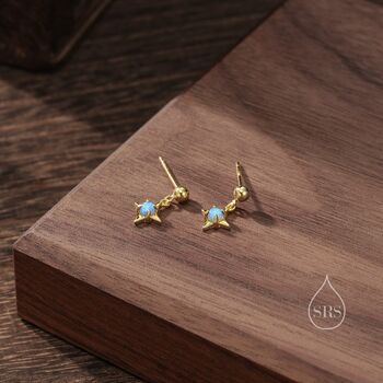 Tiny Blue Opal Star Dangle Stud Earrings, 4 of 12