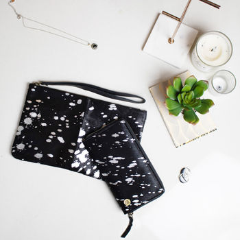 Black And Silver Pony Hair Clutch And Purse Set By Mahi Leather | notonthehighstreet.com