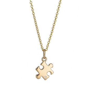 9ct Gold Jigsaw Puzzle Necklace With Diamond, 3 of 7