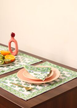 Green Floral Print Table Mat And Napkin Set Of Two, 2 of 3