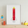 Blast Off Kids Shape Rocket Art Print, thumbnail 1 of 4