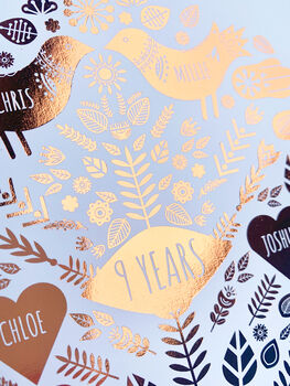 Personalised 9th Copper Anniversary Family Tree Print, 4 of 8