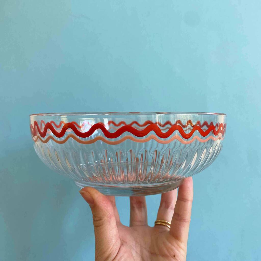 Hand Painted Wiggle Ribbed Glass Bowl, 1 of 2