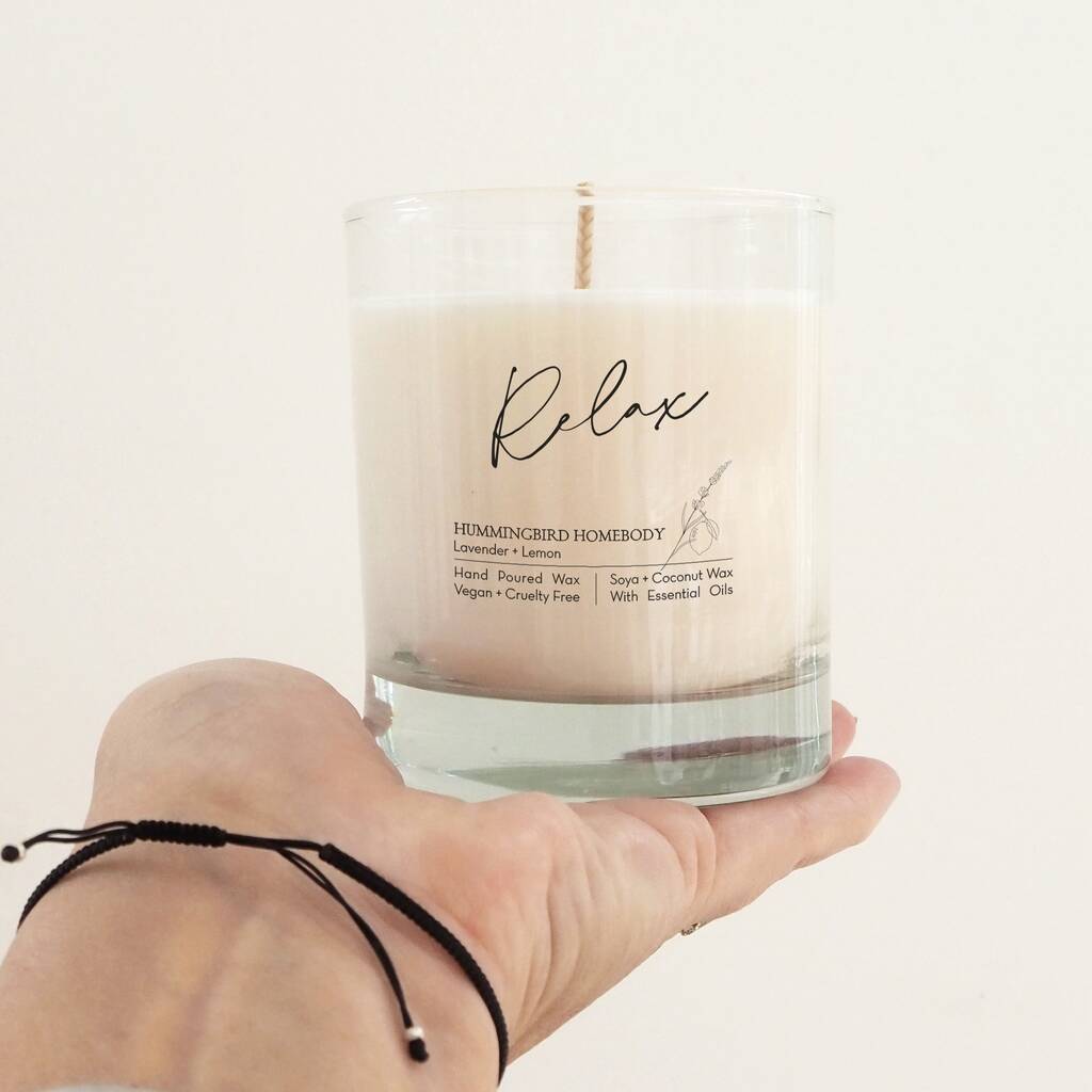 Relax Lavender And Lemon Vegan Essential Oil Candle By The Hummingbird
