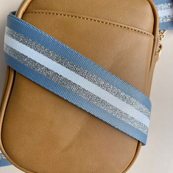 Glitter Stripe Bag Strap In Light Blue And Silver, 2 of 2
