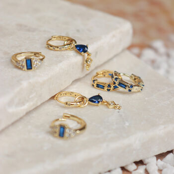 Gold Plated Sapphire Blue Crystal Huggie Hoops, 4 of 12