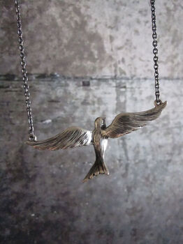 Oxidised 925 Silver Flying Bird Necklace Gold Plated, 5 of 8