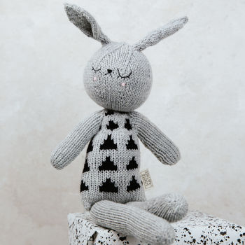 Agnes The Grey And Black Print Hand Knitted Bunny, 4 of 9