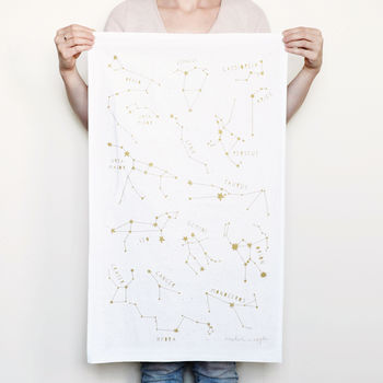 Metallic Gold Stars Constellations Tea Towel, 2 of 3