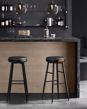 Set Of Two Bar Stools Synthetic Leather With Stitching, 4 of 12