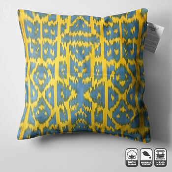 Ikat Handwoven Cushion Cover Yellow And Blue Colours, 6 of 7