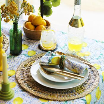 Mediterranean Blue And White Lemon Print Tablecloth, 4 of 4