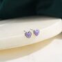 Sterling Silver Purple Opal Heart Stud Earrings, thumbnail 2 of 10