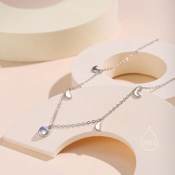 Moon Phase Charm Necklace With Moonstone, 3 of 10