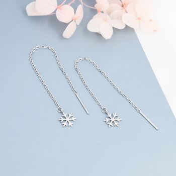 Sterling Silver Snowflake Threader Earrings, 3 of 12