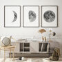 Set Of Three Black And White Moon Phases Prints, thumbnail 1 of 7