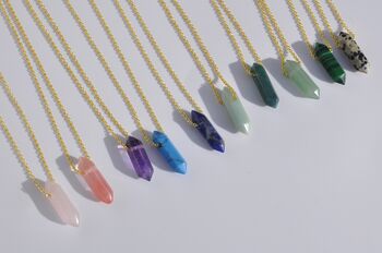 Gold Plated Crystal Double Point Dainty Necklace Rose Quartz, Amethyst, Malachite, Turquoise, 2 of 12