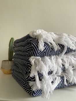 Navy Herringbone Soft Cotton Bedspread, 3 of 12