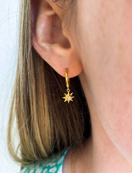 Gold Plated Delicate Engraved Moon And Star Hoops, 4 of 7