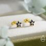 Sapphire Blue Forget Me Not Flower Cz Stud Earrings In Sterling Silver, thumbnail 5 of 12