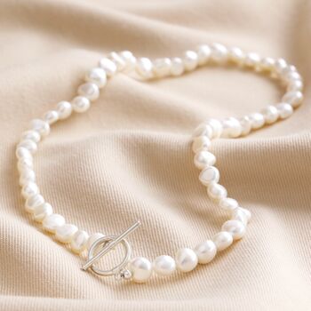 Freshwater Pearl Toggle Necklace In Silver Plating, 8 of 10