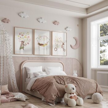 Woodland Floral Nursery Prints – Boho Animal Wall Art Set For Baby Girl Room Decor, 2 of 5