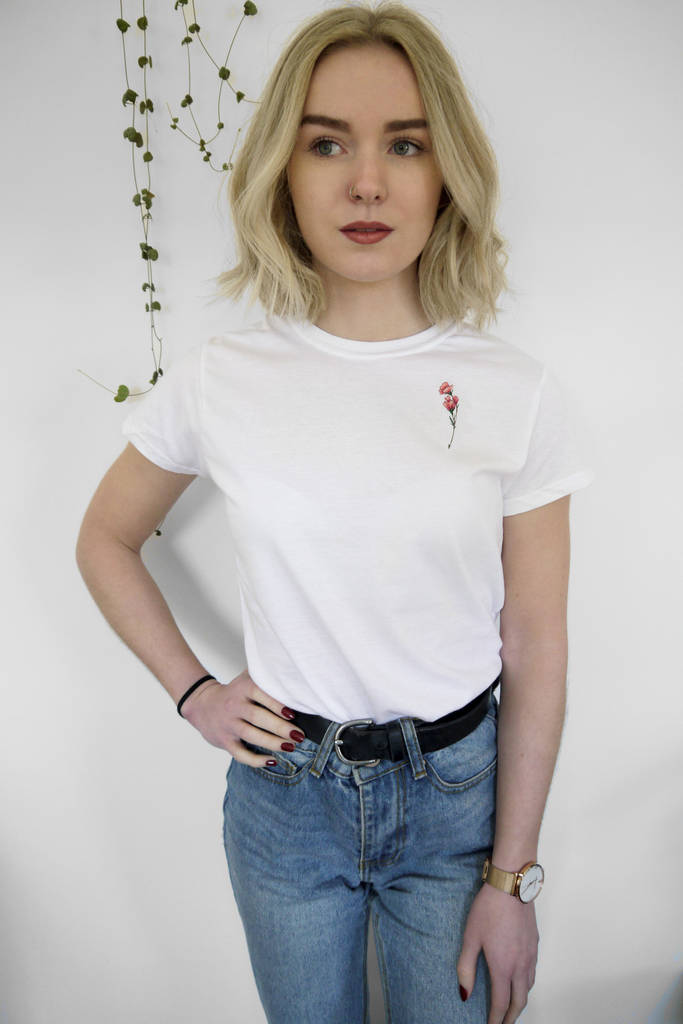 Embroidered Ditsy Flower Carnation T Shirt By Lint & Thread ...