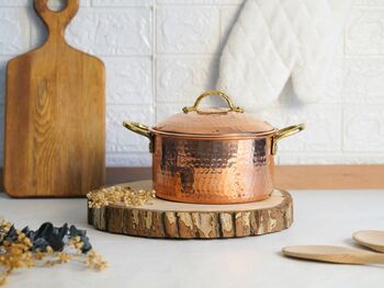 Hammered Solid Copper Cookware Set With Lid, Tin Lined Inside, 6 of 8