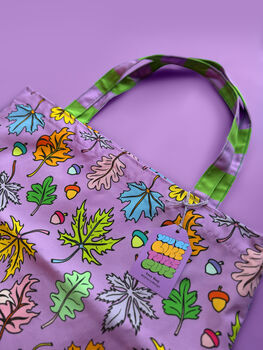 Rainbow Autumn Leaves Cotton Reversible Waterproof Canvas Tote Bag, 2 of 4