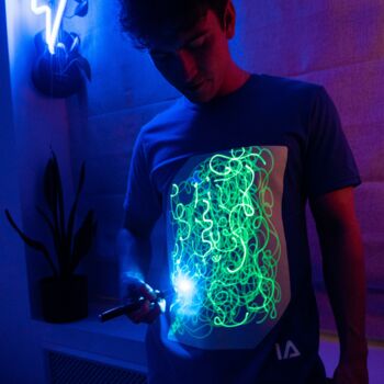 Adults Unisex Interactive Green Glow T Shirt Royal Blue, 2 of 8