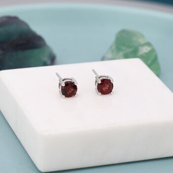 Sterling Silver Genuine Garnet Stud Earrings, 2 of 11