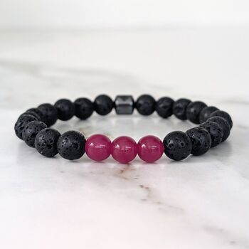 Men's Ruby And Lava Bead July Birthstone Bracelet, 3 of 9