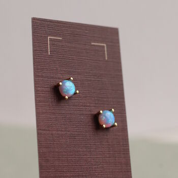 Blue Opal Sterling Silver Gold Stud Earrings, 4 of 5