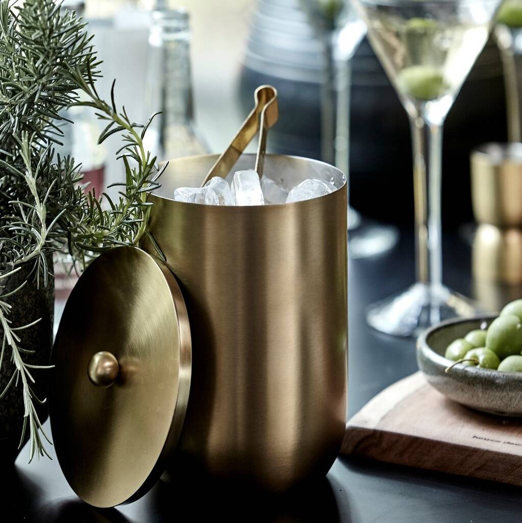Brass Ice Bucket With Tongs, 1 of 2